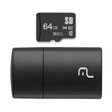 Pen Drive 2 em 1 Leitor USB + Cartão de Memória Classe 10 64GB Preto Multilaser - MC164