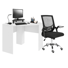 Combo Office - Mesa de Canto para Computador 90x90cm Branco Fosco e Cadeira de Escritório Adapt Giratória Multilaser - GA204K