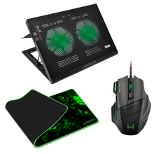 Combo Gamer - Cooler Para Notebook Gamer Led Verde, Mouse Gamer 3200DPI e Mouse Pad Gamer Para Teclado e Mouse Warrior - AC267K