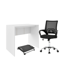 Combo Home Office - Mesa para Computador 90cm, Cadeira De Escritório Executive e Descanso de Pés Ergonômico Reclinável Multilaser - EI074K