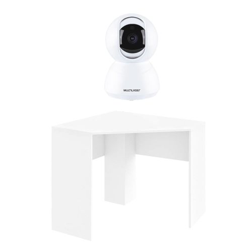 Combo Family Care - Câmera Robô Inteligente Full HD e Mesa de Canto para Computador 90x90cm Branco Fosco - EI0760K