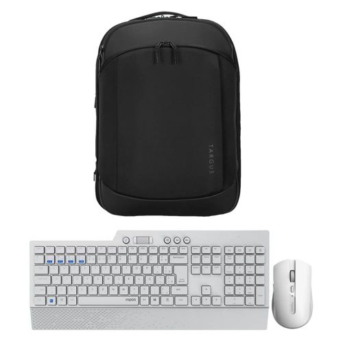 Combo Office - Mochila Targus Tech 15.6" Traveller XL Ecosmart e Teclado e Mouse Rapoo Sem Fio BT+2.4Ghz - RA0060K