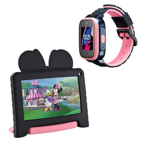 Combo Kids - Tablet Multilaser Minnie 32GB + Tela 7 pol Android 11 e KidWatch Infantil 4G + Wi-Fi Controle Parental Rosa - P9201K