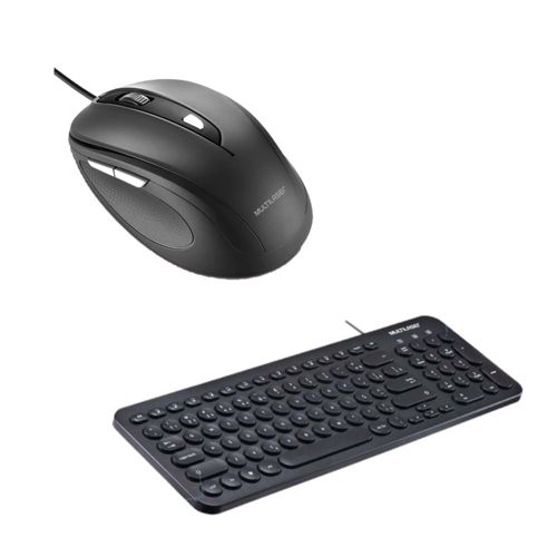 Combo Office - Mouse Com Fio 1600dpi USB e Teclado Com Fio Compact Teclas Redondas Conexão USB Preto - MO241K