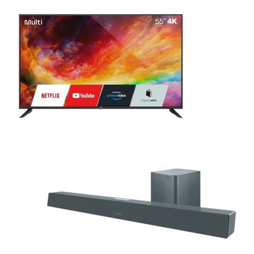 Combo Tech - Smart TV DLED 55'' 4K Multi Linux e Caixa de Som Soundbar + Subwoofer 320W - SP3810K