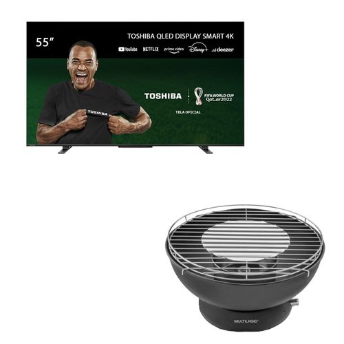 Combo Casa - Smart TV QLED 55'' 4K Toshiba e Churrasqueia Portátil Smokeless a Carvão Multi - CE1431K