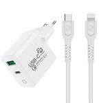 Kit Carregador Turbo Delivery 4.0 Fonte USB / Type C / Tipo C + Cabo Lightning / Tipo C (iPhone / iPad) - Gshield