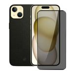 Kit Capa Couro Dual Preta e Película Defender Pro Privacidade para iPhone 15 - Gshield