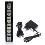 Hub com 10 Portas Usb 2.0 + Fonte Alimentação Serve P/ Pc Notebook