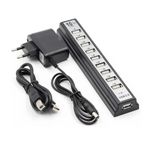 Hub Com 10 Portas Usb 2.0 + Fonte Alimentação Serve P/ Pc Notebook