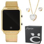 Relogio Digital Led + Caixa + Pulseira + Colar Brinco Banhado Presente Casual Pulseira Ajustável