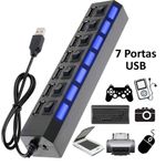 Hub Usb 7 Portas com Chave Seletora 2.0 High Speed Preto