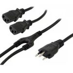 Cabo De Força Tripolar Em Y Para Pc e Monitor - 1 Macho X 2 Fêmeas 3 Metros