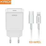 Carregador de Tomada Turbo Kaidi Kd-669cl Com Cabo Tipo-c Para Lightning Novo