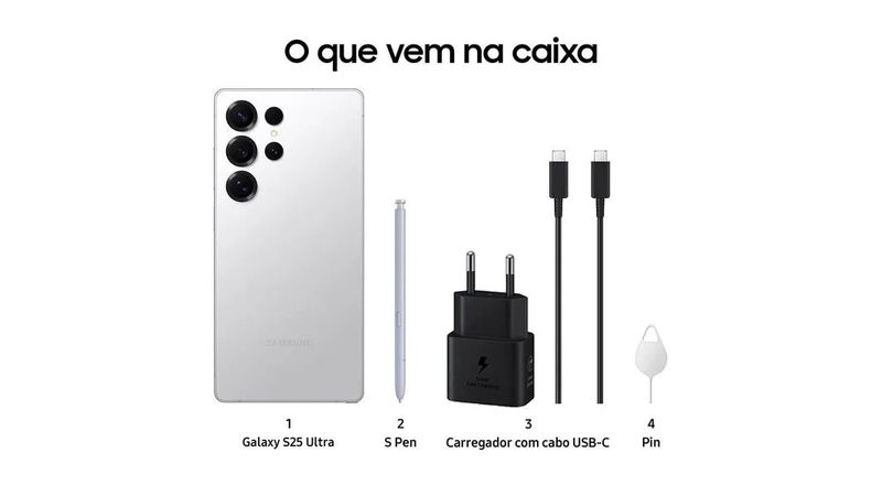 Smartphone Samsung Galaxy S25 Ultra 256GB 5G - Titânio Prata, com